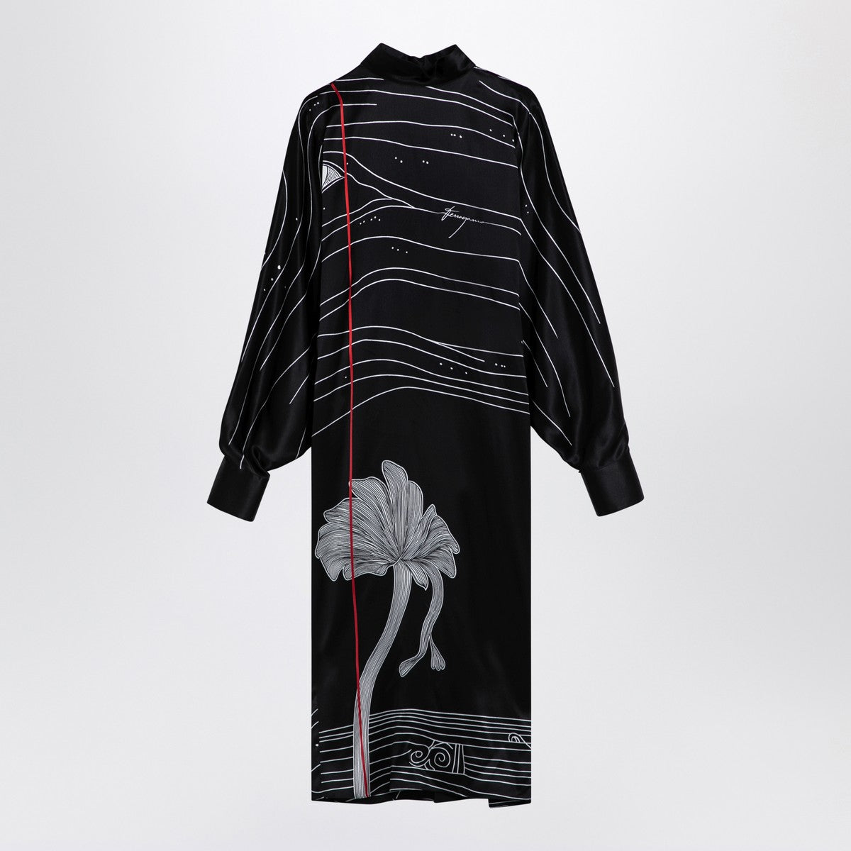 Ferragamo Black silk satin midi dress